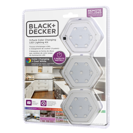 BLACK & DECKER PureOptics LED Under Cabinet Puck Light Kit, RGB, PK3 LEDUC-PUCK-3RGBK